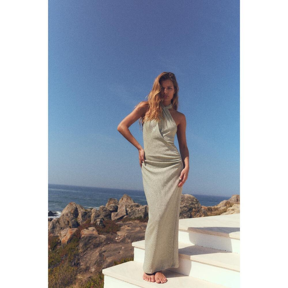 ZARA‎ SS 2019 LIMITED EDITION HALTERNECK DRESS CHAMPAGNE 2684/802 SIZE M